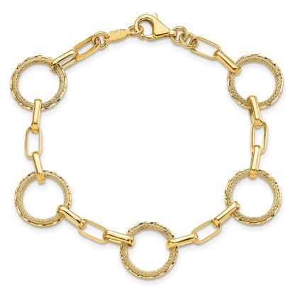 Polished/Dia-cut/Textured Circles Fancy Link Bracelet 7"