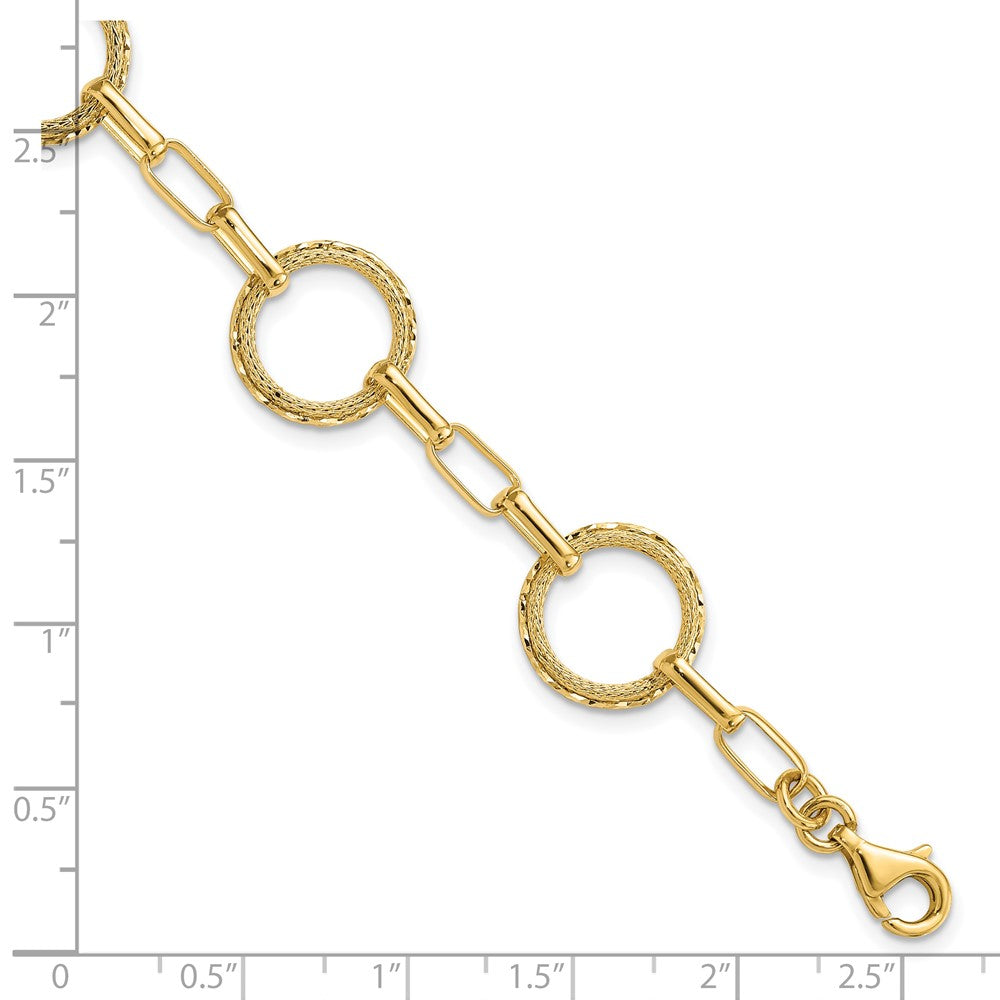 Polished/Dia-cut/Textured Circles Fancy Link Bracelet 7"