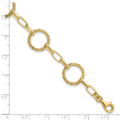 Polished/Dia-cut/Textured Circles Fancy Link Bracelet 7"