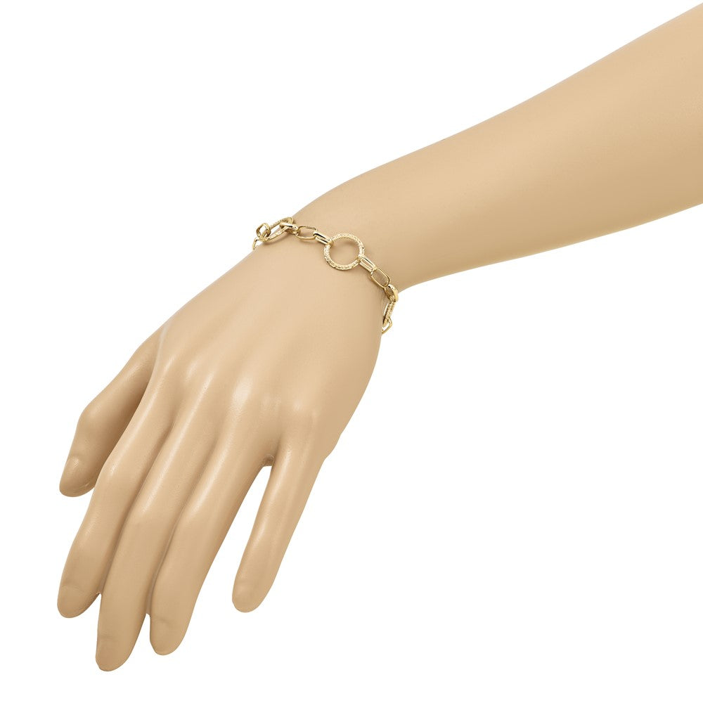 Polished/Dia-cut/Textured Circles Fancy Link Bracelet 7"