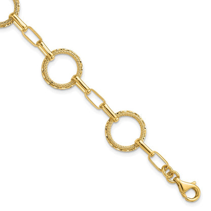 Polished/Dia-cut/Textured Circles Fancy Link Bracelet 7"