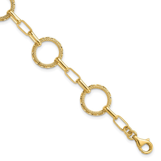 Polished/Dia-cut/Textured Circles Fancy Link Bracelet 7"