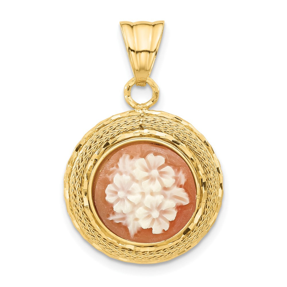 Diamond-cut Natural Shell Hand Carved Floral Cameo Pendant