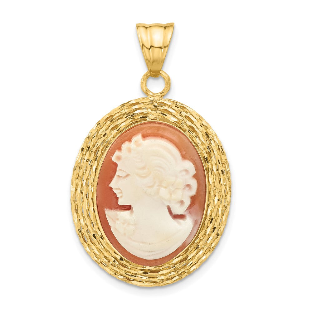 Diamond-cut Natural Shell Hand Carved Portrait Cameo Pendant