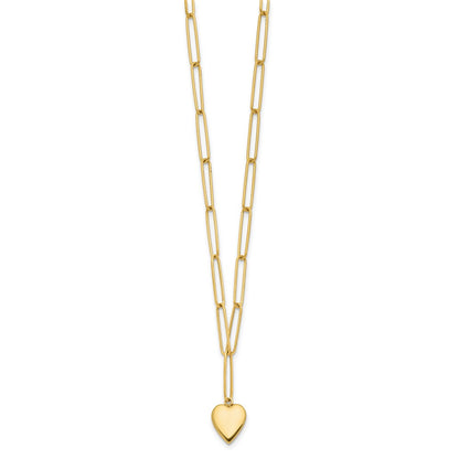 Polished Heart Paperclip Link Necklace 18"