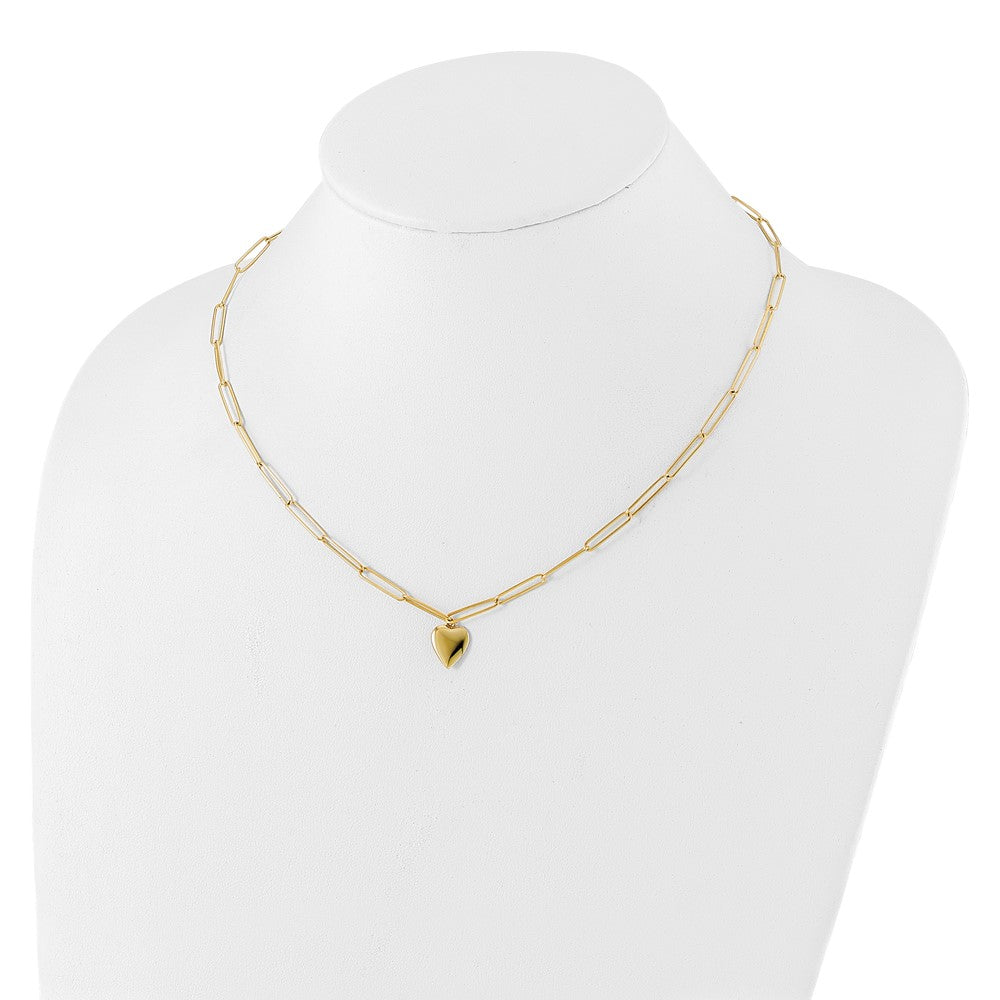 Polished Heart Paperclip Link Necklace 18"