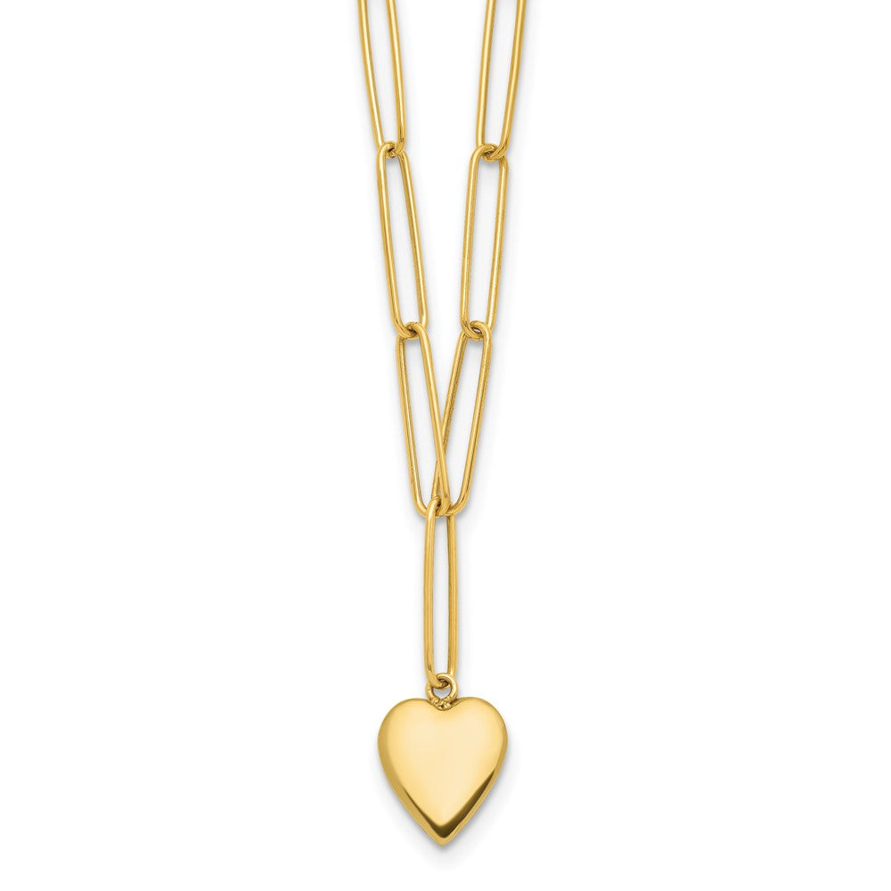 Polished Heart Paperclip Link Necklace 18"