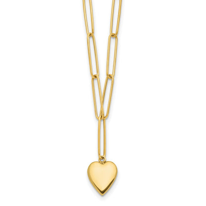 Polished Heart Paperclip Link Necklace 18"