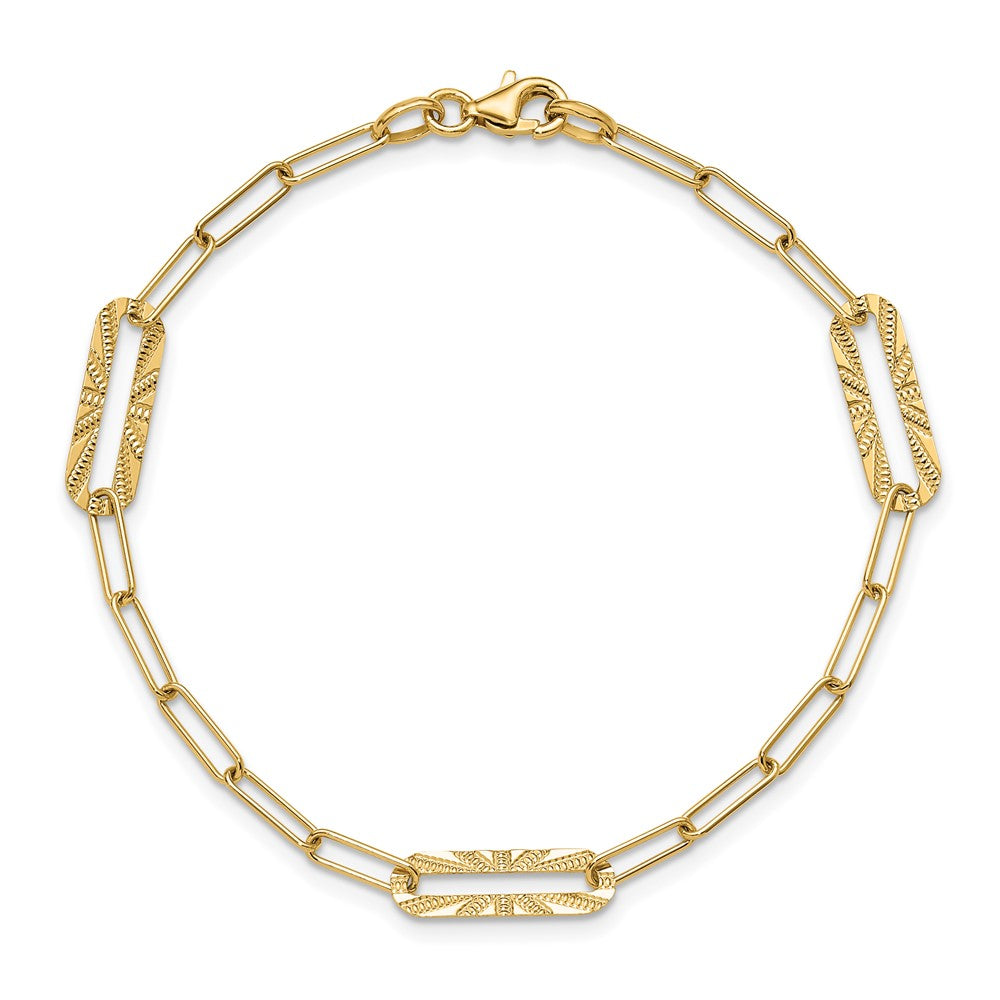 Polished and Textured Fancy Link Bracelet 7" - 5.32mm