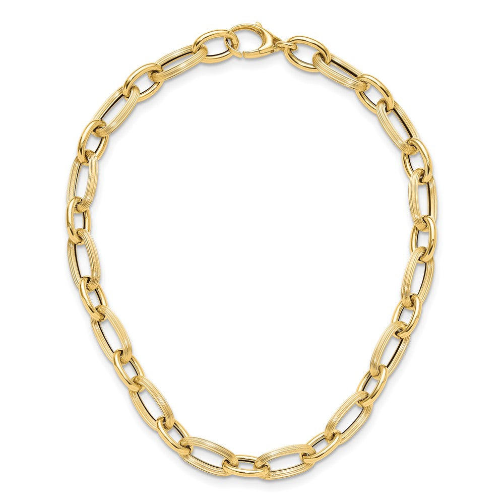 Polished Textured Hollow Fancy Link Necklace 18.5"