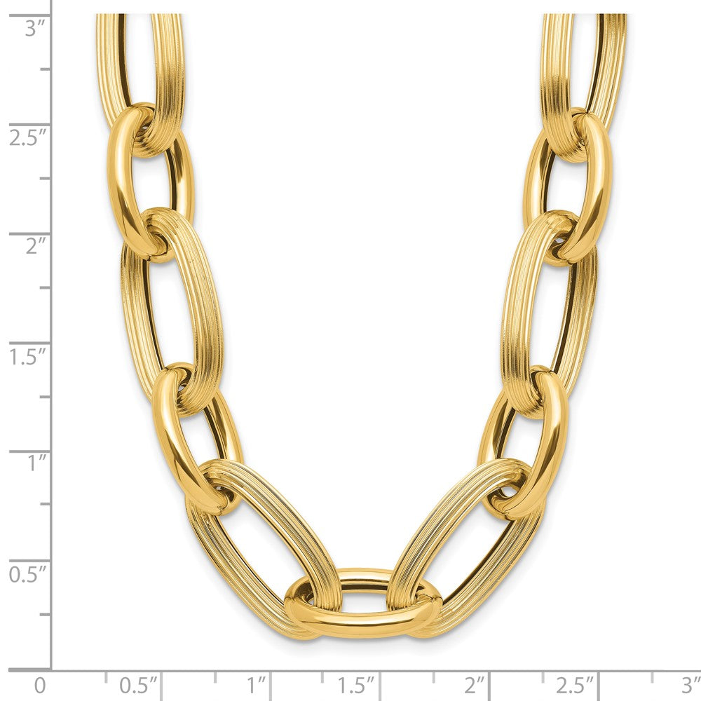 Polished Textured Hollow Fancy Link Necklace 18.5"
