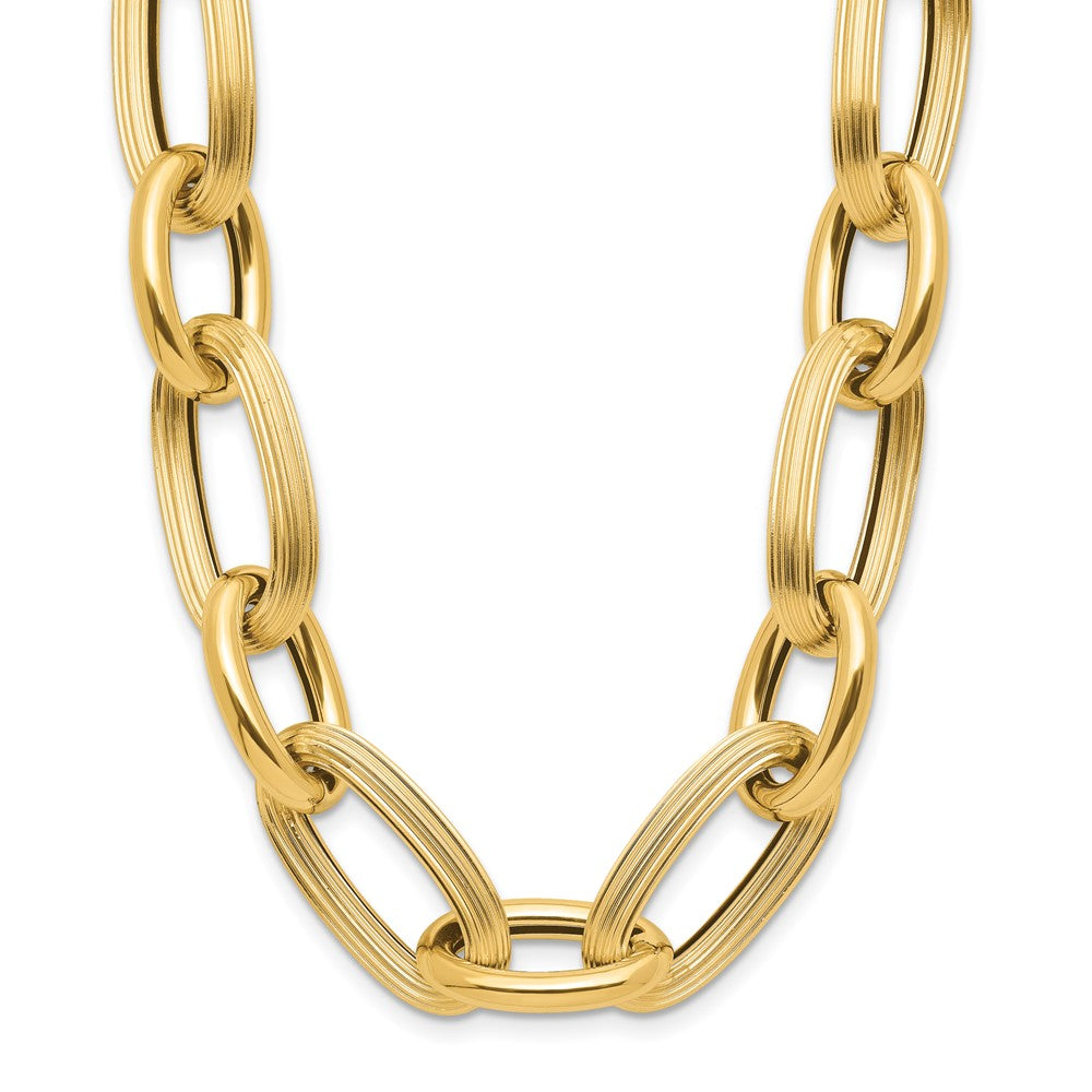 Polished Textured Hollow Fancy Link Necklace 18.5"
