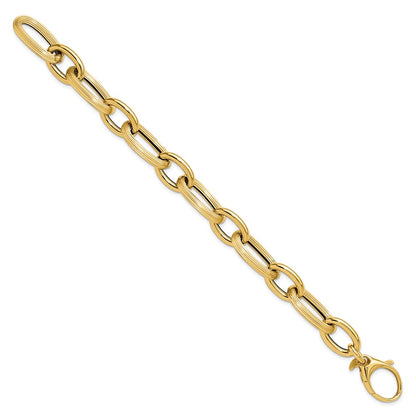 Polished Textured Hollow Fancy Link Bracelet 8.5"
