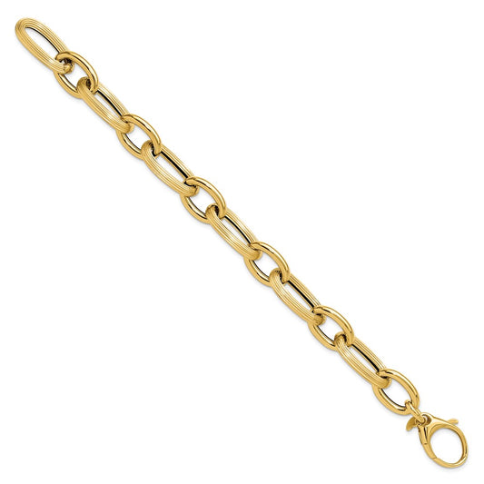 Polished Textured Hollow Fancy Link Bracelet 8.5"