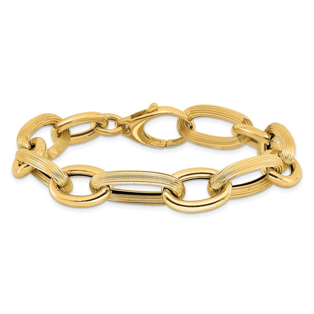 Polished Textured Hollow Fancy Link Bracelet 8.5"