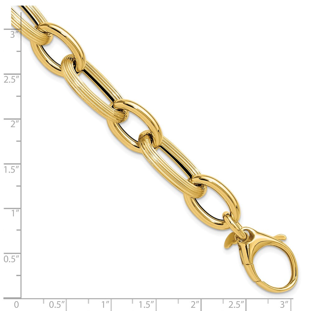 Polished Textured Hollow Fancy Link Bracelet 8.5"