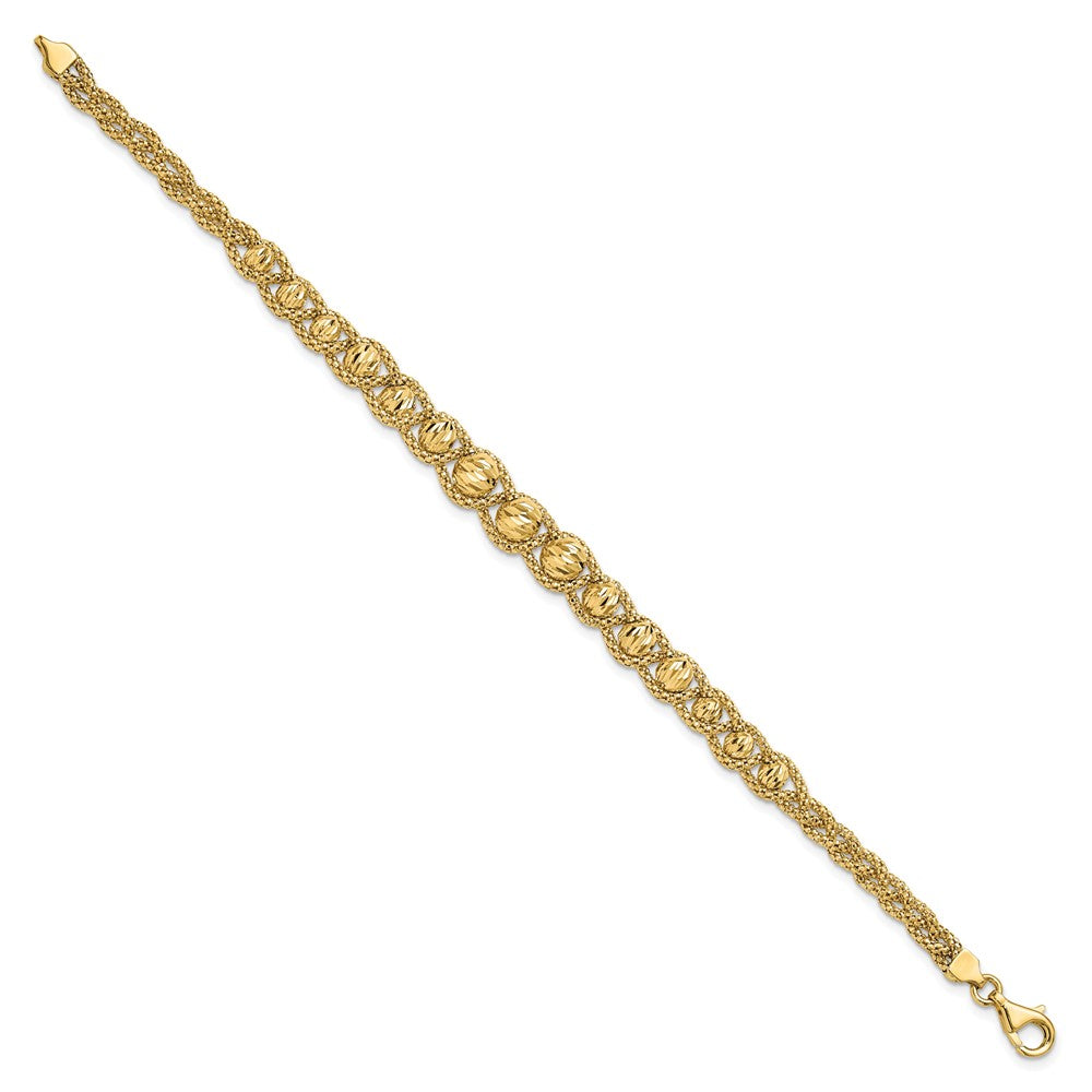 Polished Textured and Diamond-cut Beaded Bracelet 7.5"