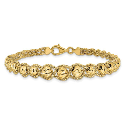 Polished Textured and Diamond-cut Beaded Bracelet 7.5"