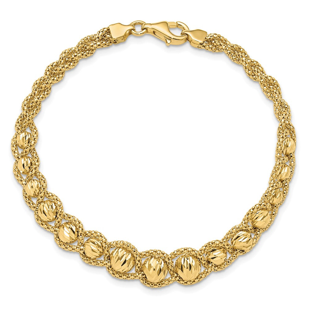 Polished Textured and Diamond-cut Beaded Bracelet 7.5"