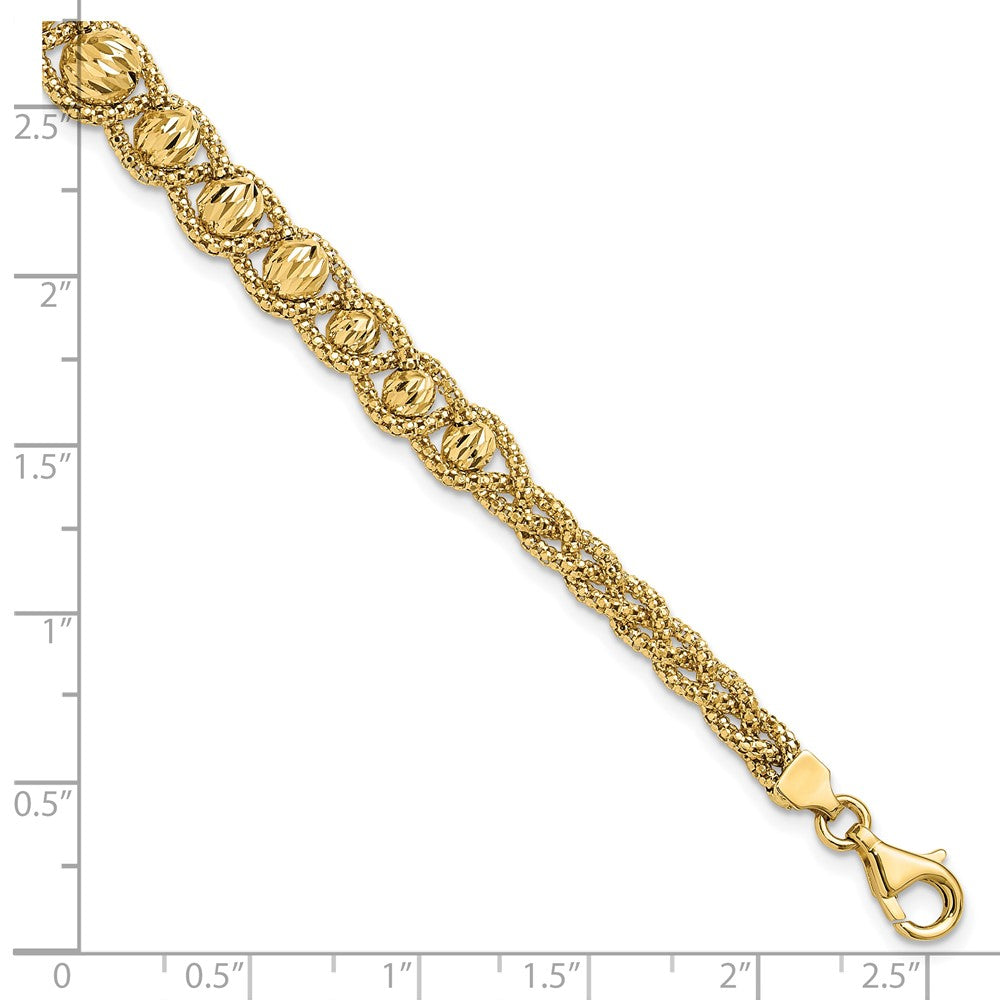 Polished Textured and Diamond-cut Beaded Bracelet 7.5"