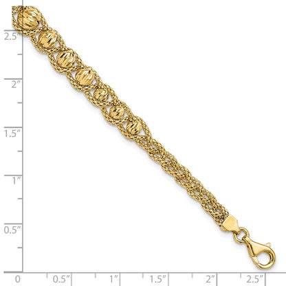Polished Textured and Diamond-cut Beaded Bracelet 7.5"