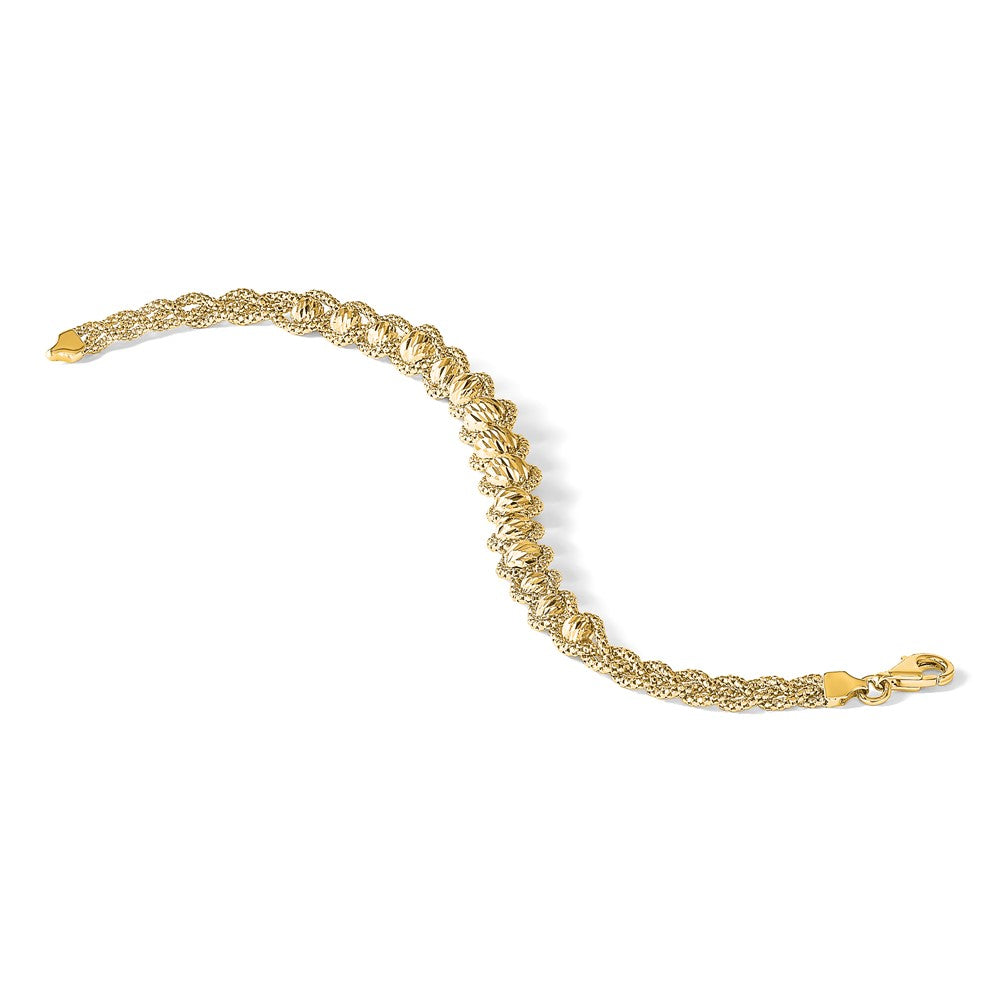 Polished Textured and Diamond-cut Beaded Bracelet 7.5"