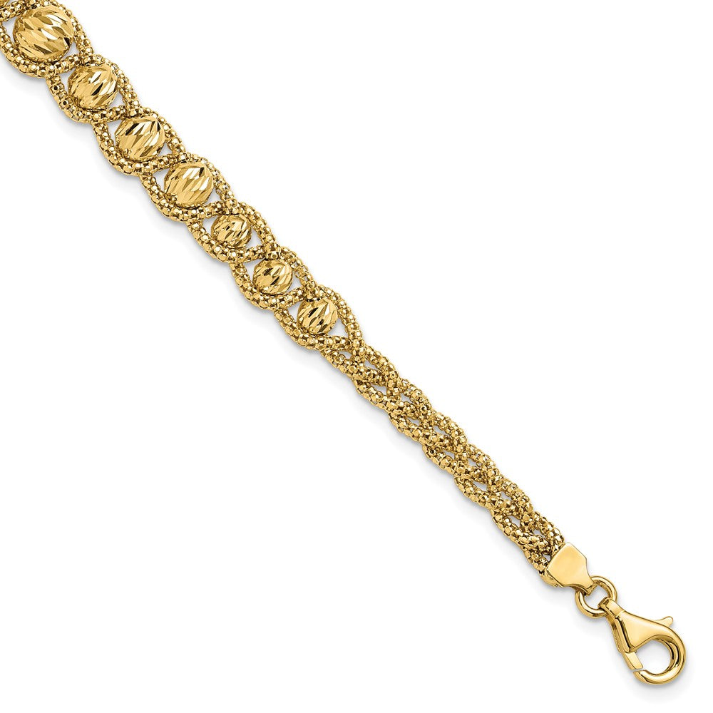 Polished Textured and Diamond-cut Beaded Bracelet 7.5"