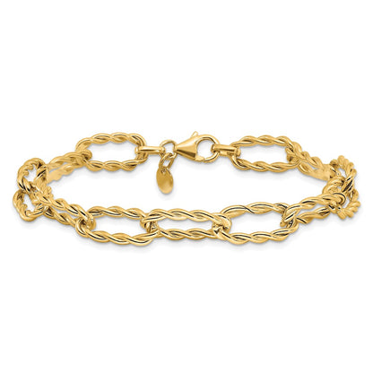 Polished and Textured Twisted Link Bracelet 7.5" - 7.7mm