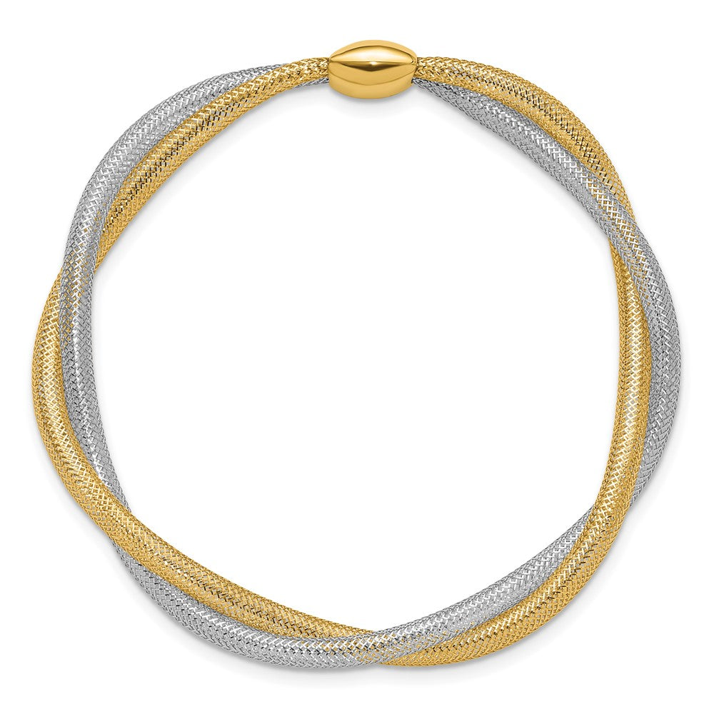 Mesh Twist Slip-on Stretch Bracelet - Yellow Gold with Rhodium