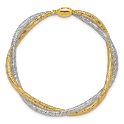 Mesh Twist Slip-on Stretch Bracelet - Yellow Gold with Rhodium
