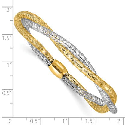 Mesh Twist Slip-on Stretch Bracelet - Yellow Gold with Rhodium