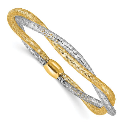 Mesh Twist Slip-on Stretch Bracelet - Yellow Gold with Rhodium