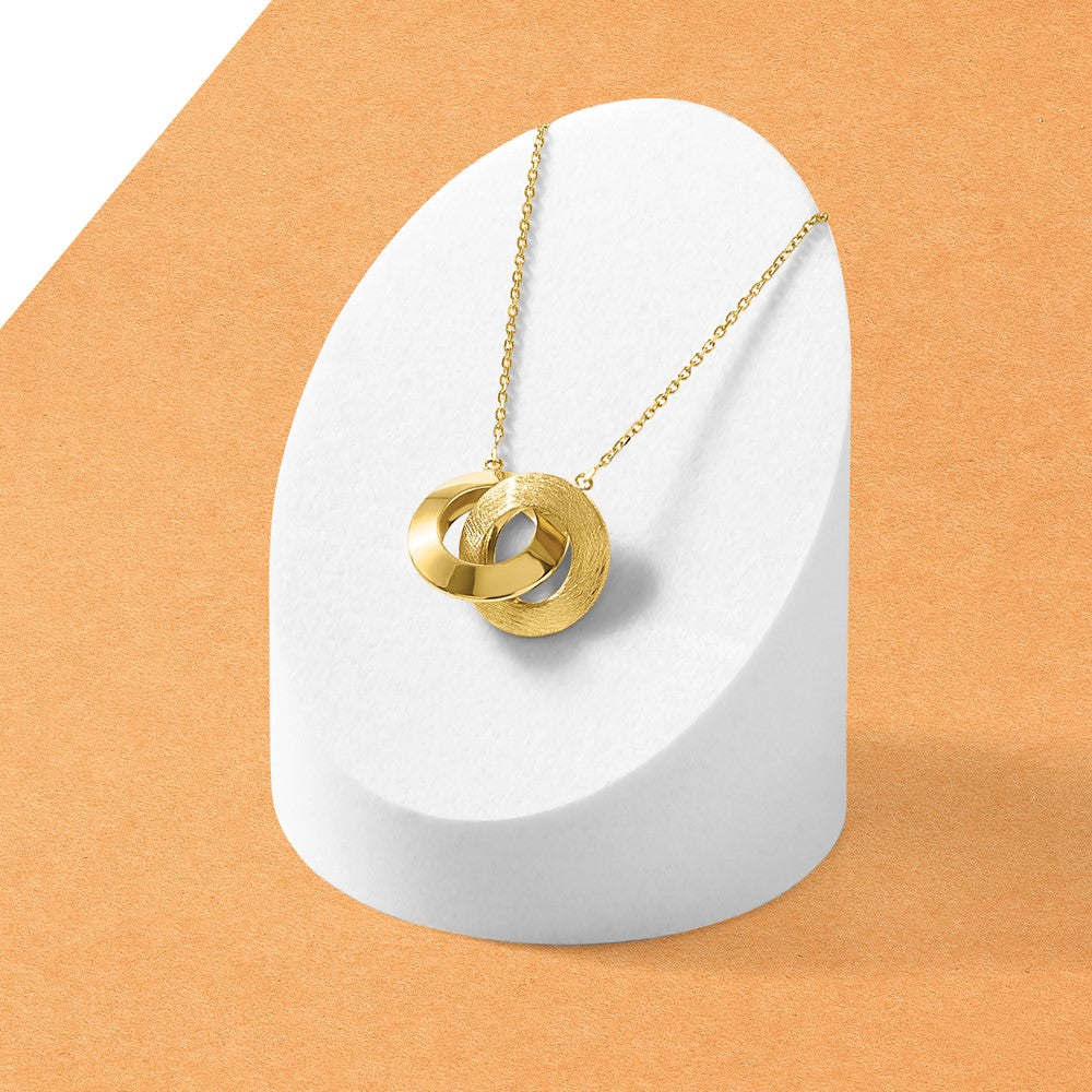 Polished and Brushed Double Circle with 2in ext Necklace