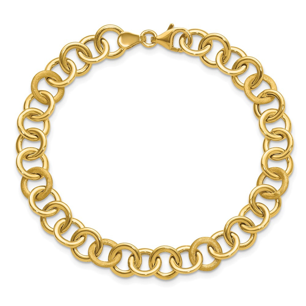 Polished and Satin Fancy Circle Link Bracelet 7.5"