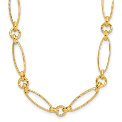 Polished and Diamond-cut Fancy Link Necklace - Yellow Gold