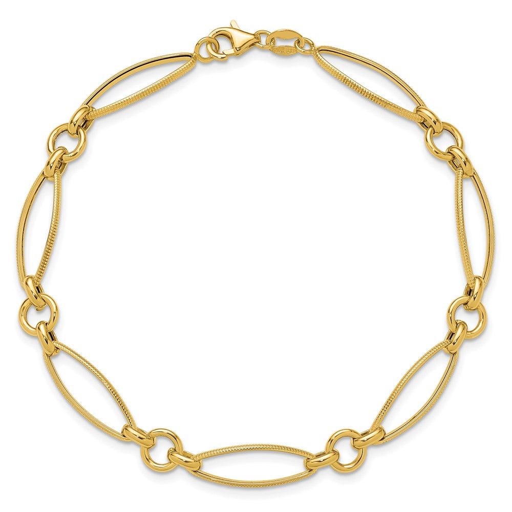 Polished and Diamond-cut Fancy Link Bracelet 8.5" - 2.61g