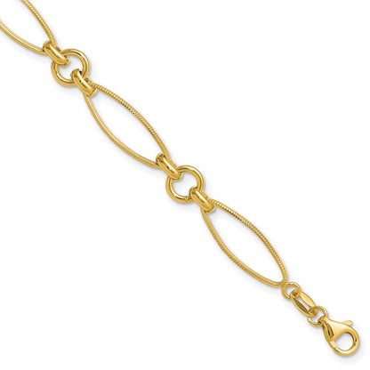 Polished and Diamond-cut Fancy Link Bracelet 8.5" - 2.61g