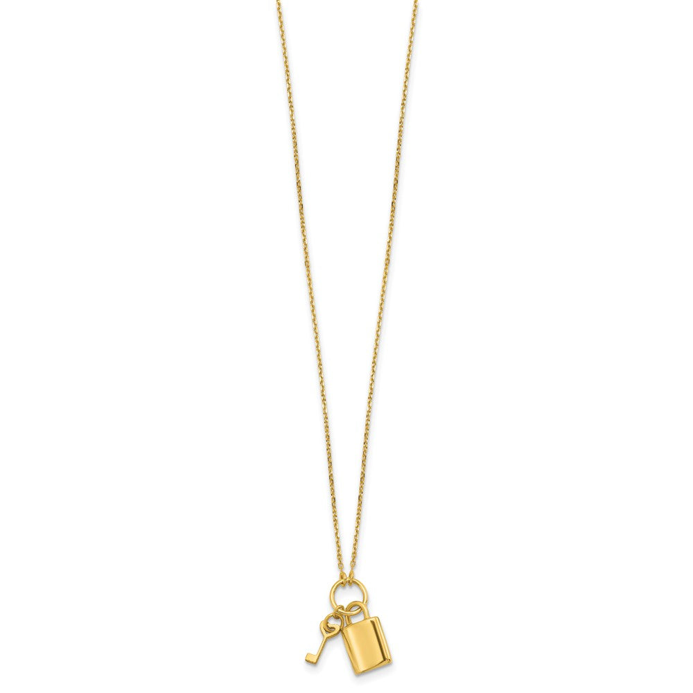 Polished Lock and Key with 2in ext Necklace