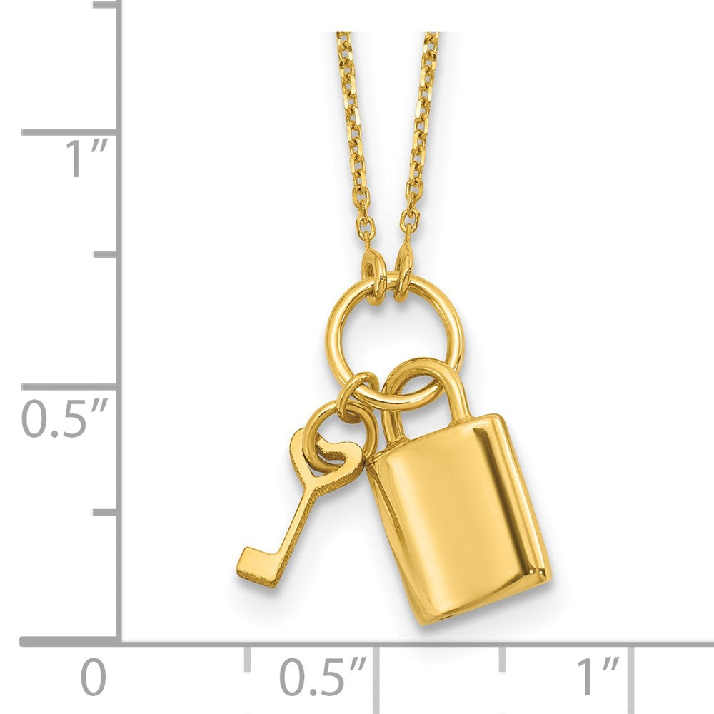 Polished Lock and Key with 2in ext Necklace