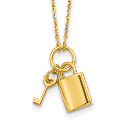Polished Lock and Key with 2in ext Necklace