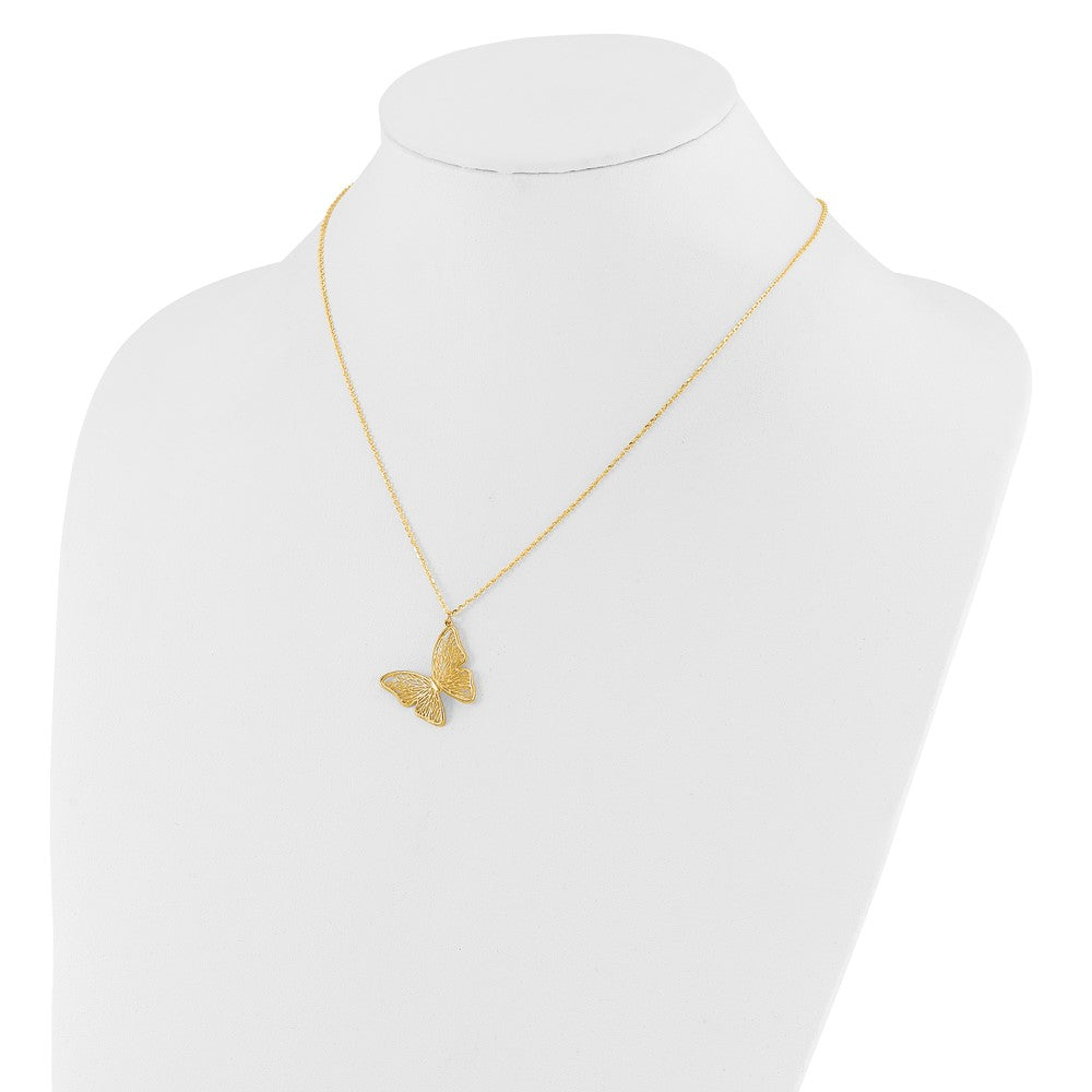 Textured and Polished Butterfly Necklace 18"