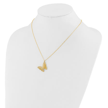 Textured and Polished Butterfly Necklace 18"