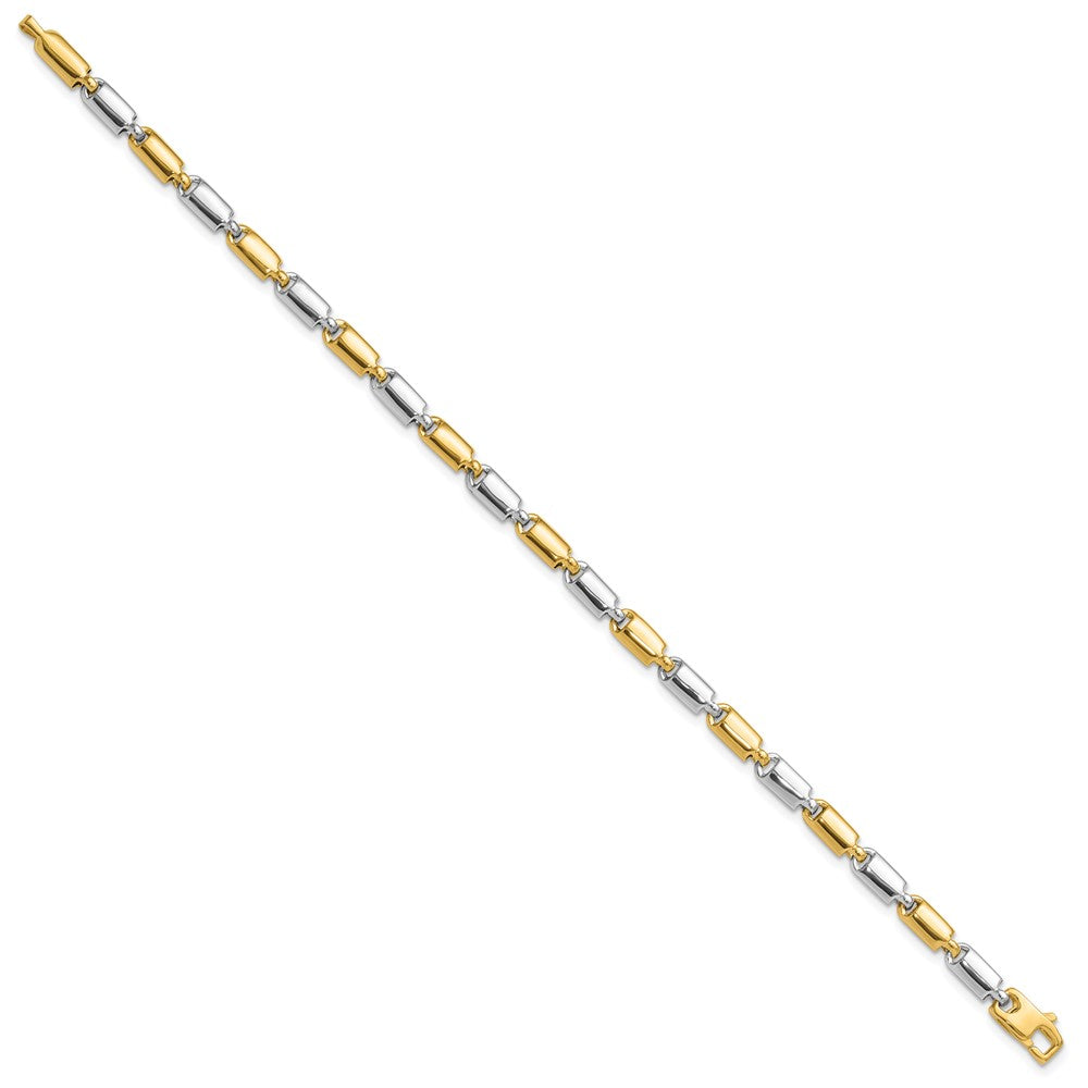 Polished Fancy Rectangular Link Bracelet 7.5" - Two-Tone Gold