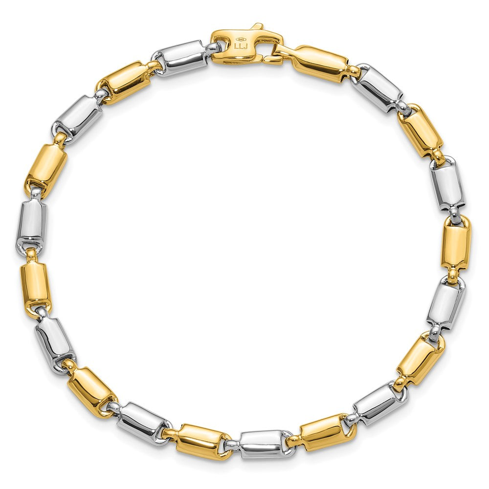 Polished Fancy Rectangular Link Bracelet 7.5" - Two-Tone Gold