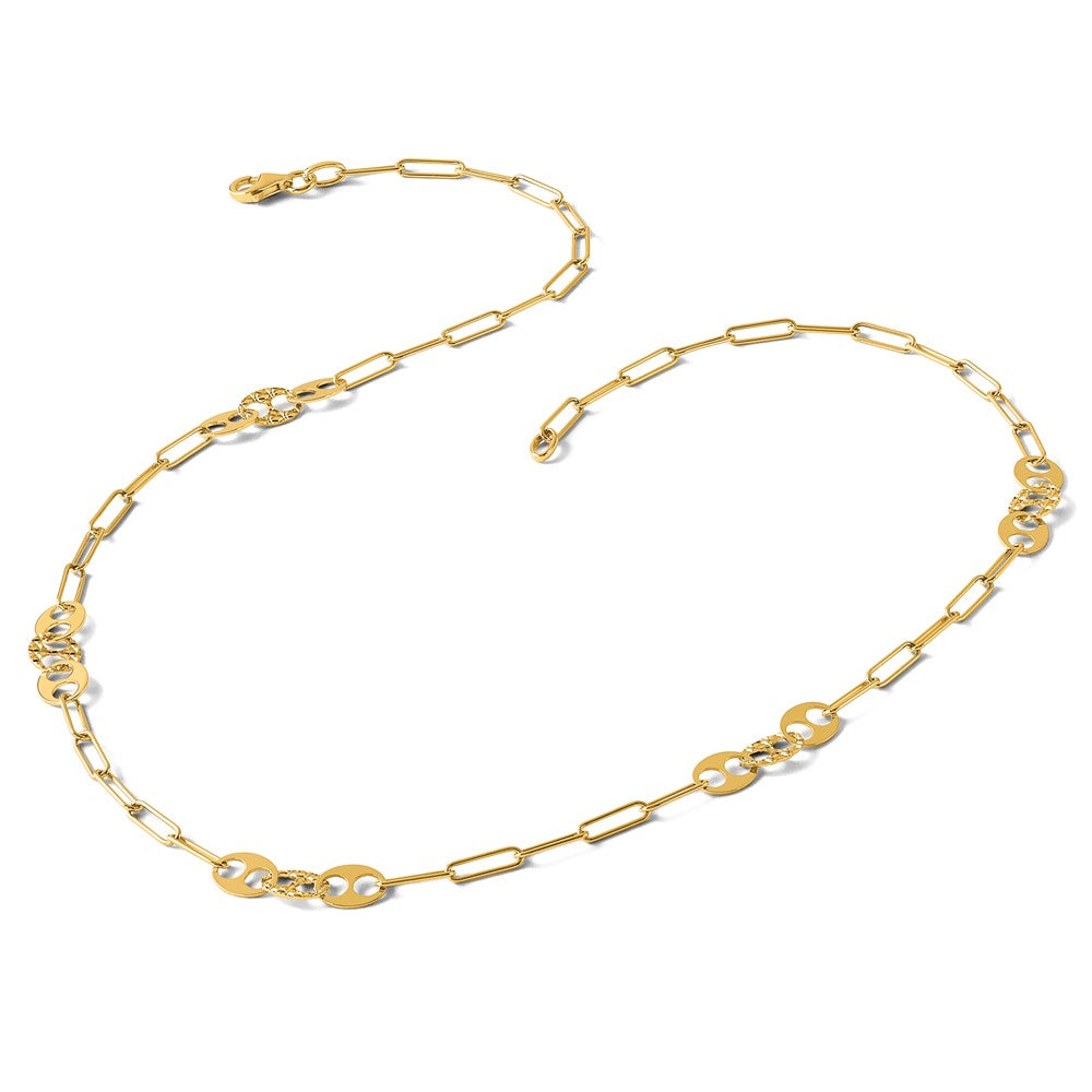 Polished and Textured Fancy Link Necklace 17" - 5.83mm