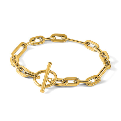 Polished Fancy Link Toggle Clasp Bracelet 7.75" - 5.82g