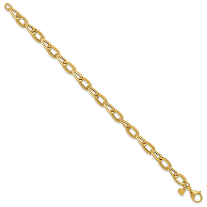 Polished and Satin Fancy Link Bracelet 7.5" - 2.78-2.8g