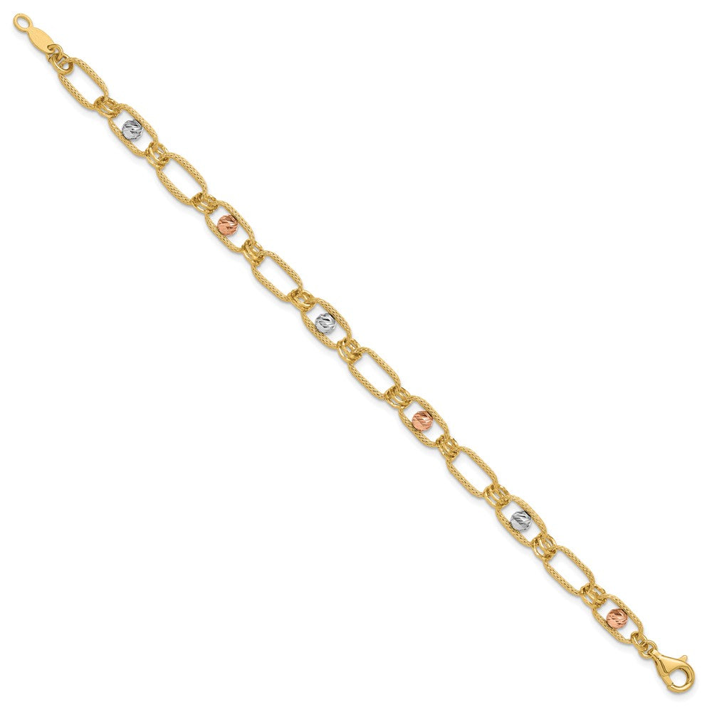 Polished/Textured/Dia-cut Fancy Link Bracelet 7"