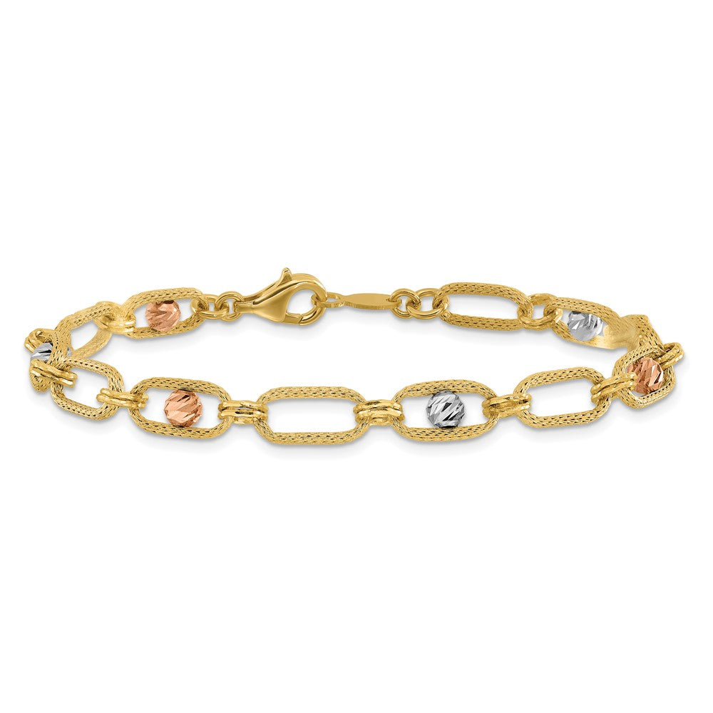 Polished/Textured/Dia-cut Fancy Link Bracelet 7"