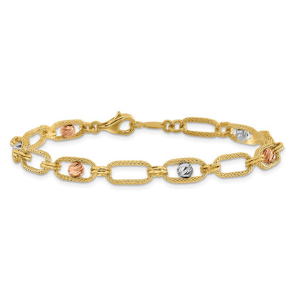 Polished/Textured/Dia-cut Fancy Link Bracelet 7"